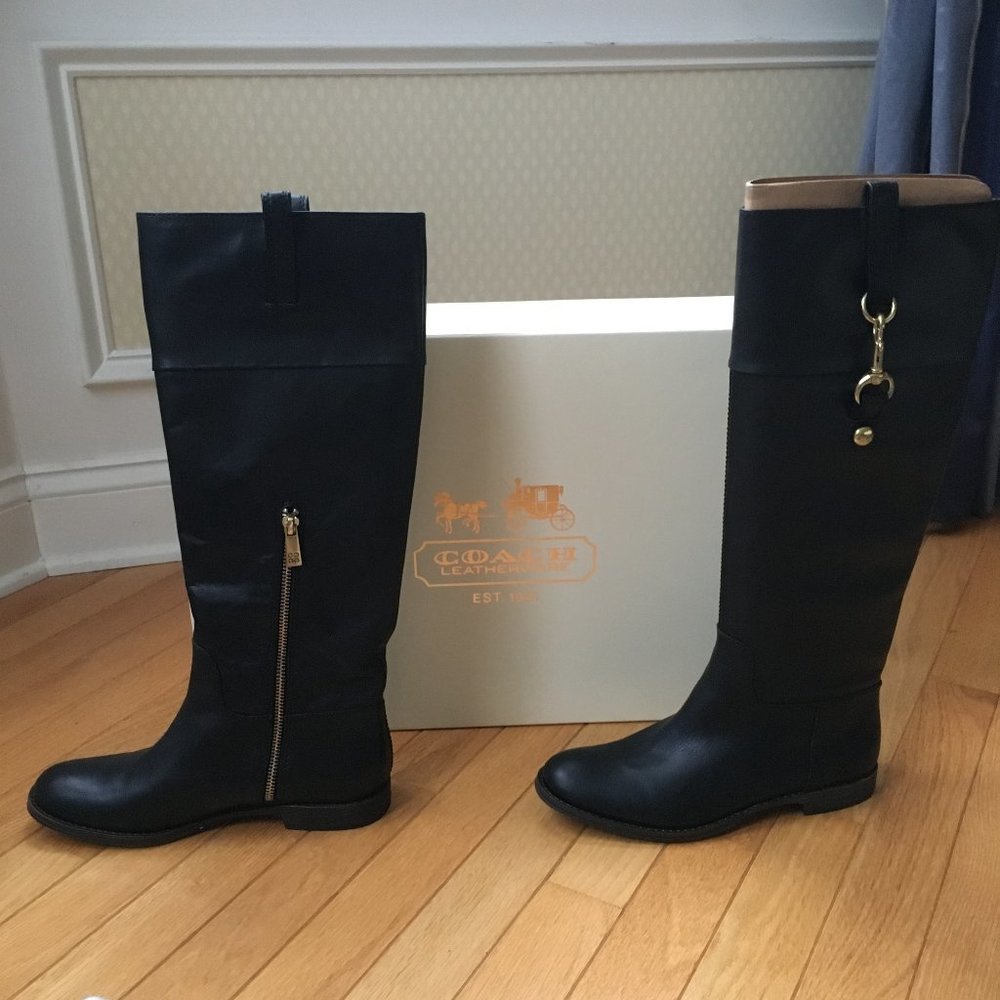 NWT COACH Martta Black Leather Boots Size 6 - Picture 5 of 10